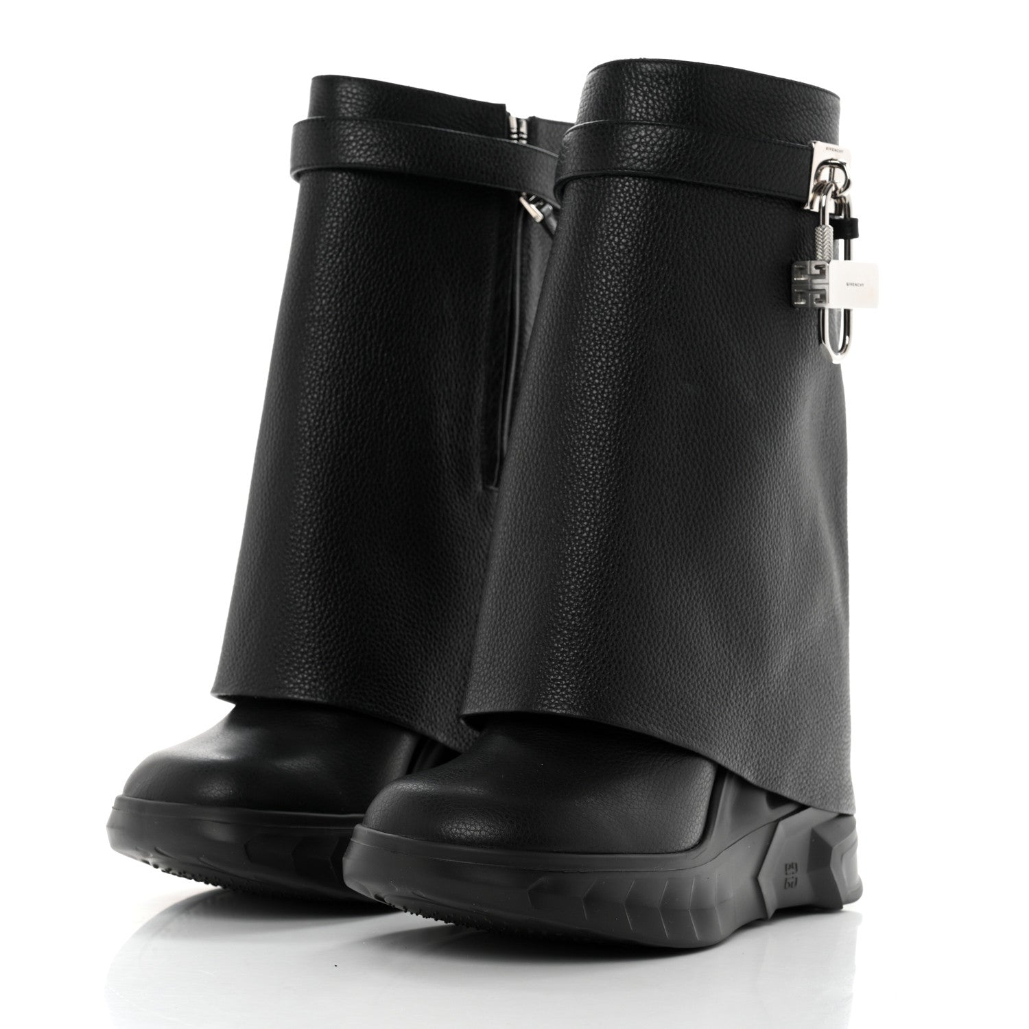 Givenchy Grained Calfskin Shark Lock Biker Ankle Boots 39 Black 3 of 8