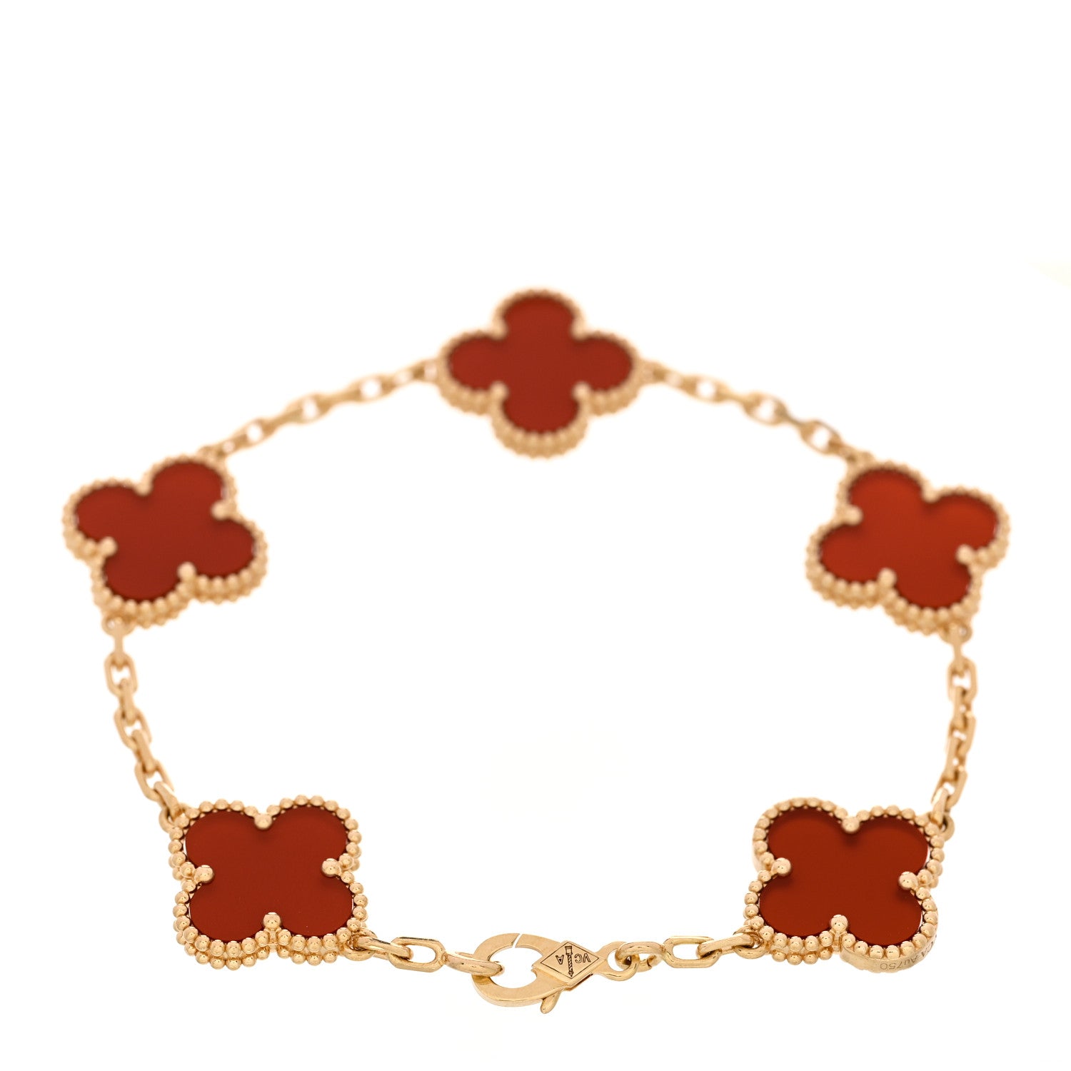 Van Cleef & Arpels 18K Yellow Gold Carnelian 5 Motifs Vintage Alhambra Bracelet 2 of 4