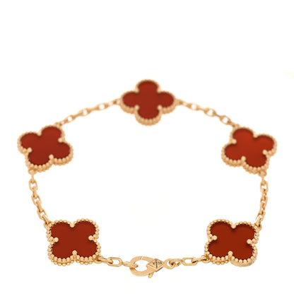 Van Cleef & Arpels 18K Yellow Gold Carnelian 5 Motifs Vintage Alhambra Bracelet 2 of 4