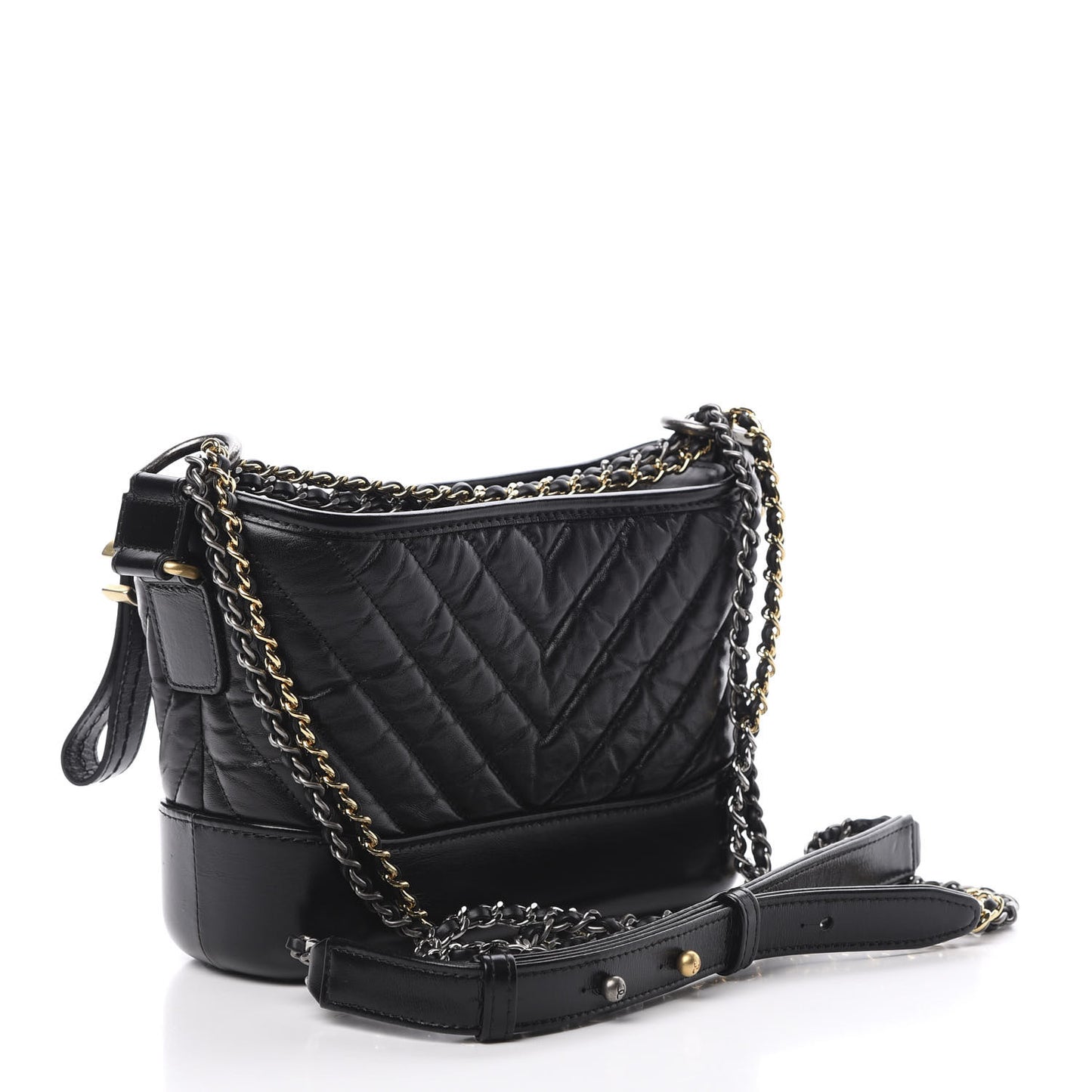 Aged Calfskin Chevron Quilted Small Gabrielle Hobo Black
