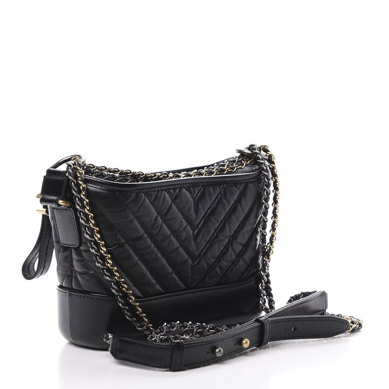 Chanel Aged Calfskin Chevron Quilted Small Gabrielle Hobo Black 3 of 11
