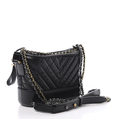 Chanel Aged Calfskin Chevron Quilted Small Gabrielle Hobo Black 3 of 11