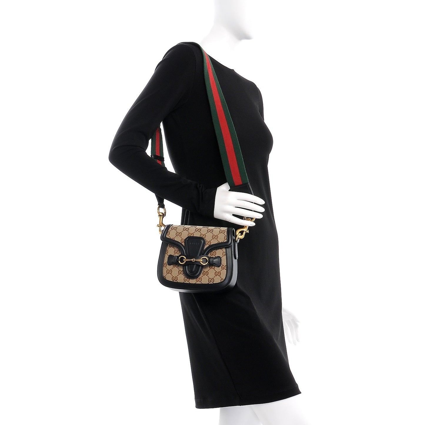 Monogram Small Lady Web Shoulder Bag Beige Black