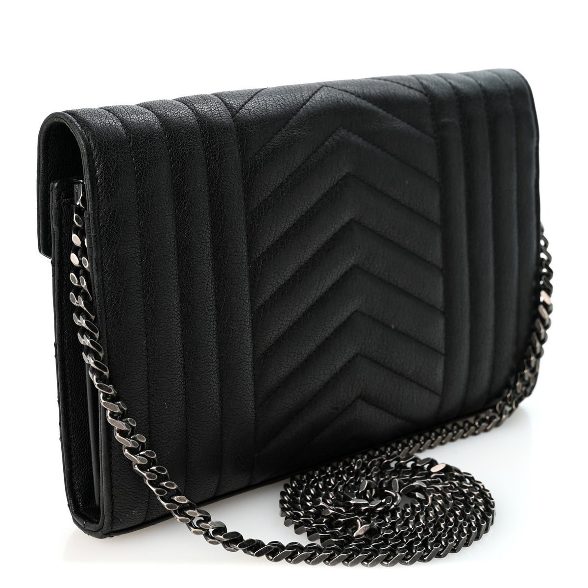 Saint Laurent Sheepskin Tri-Quilt Monogram Envelope Chain Wallet Black 3 of 10