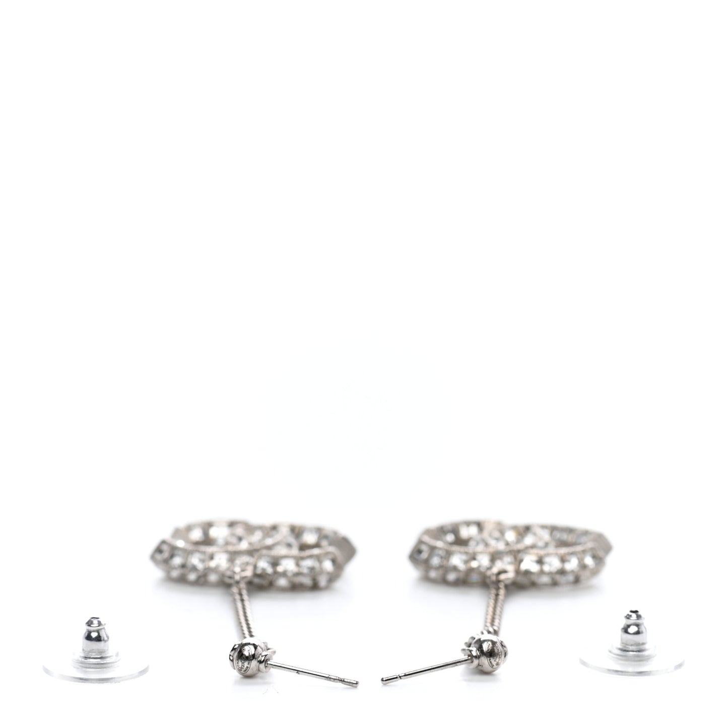 Baguette Crystal CC Drop Earrings Silver