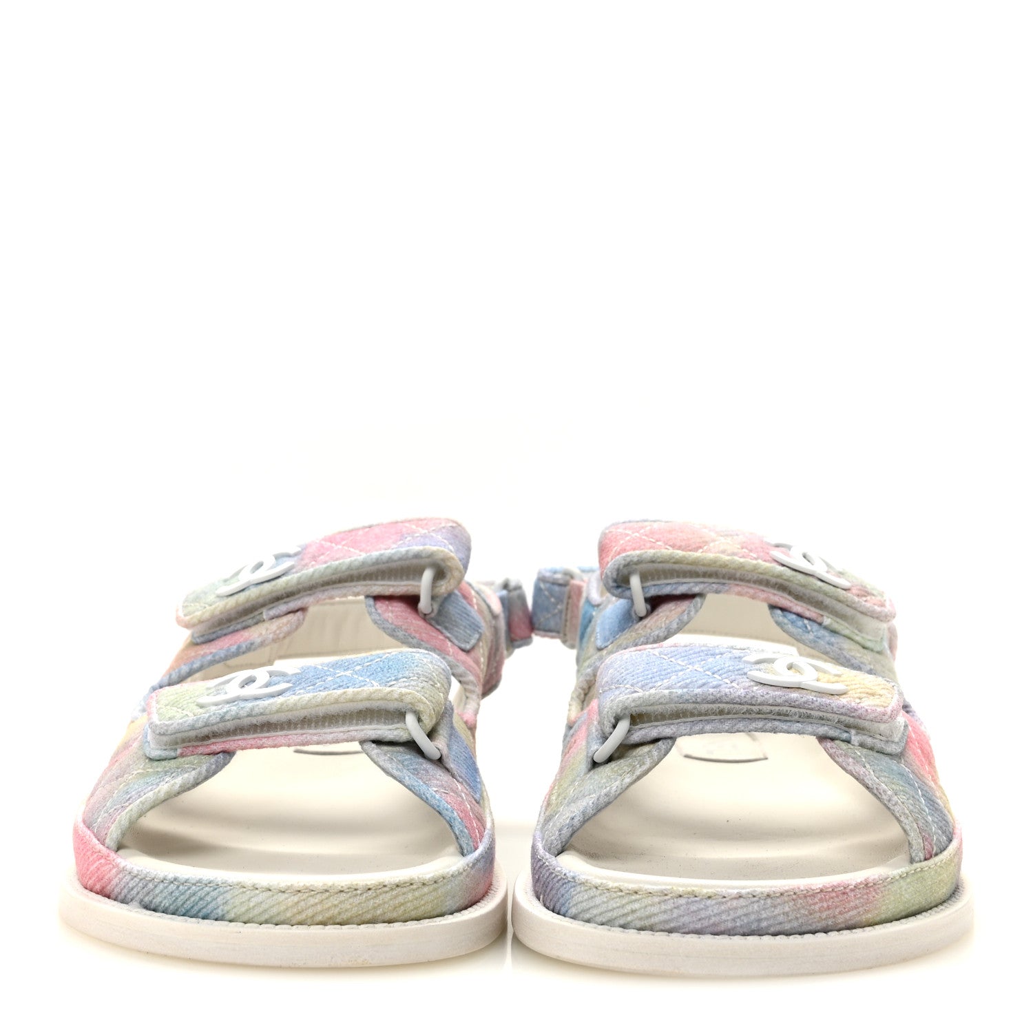 Chanel Printed Fabric Quilted Dad Sandals 41 Green Pink Blue 3 of 9