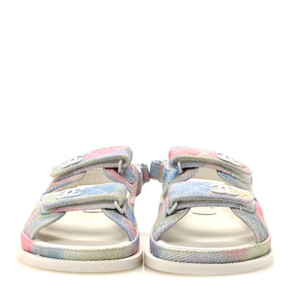 Chanel Printed Fabric Quilted Dad Sandals 41 Green Pink Blue 3 of 9