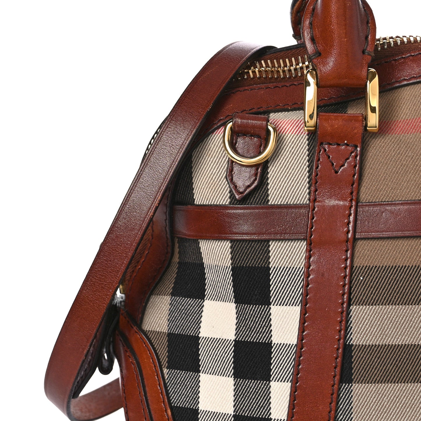 Bridle Calfskin House Check Small Orchard Bowling Bag Dark Tan