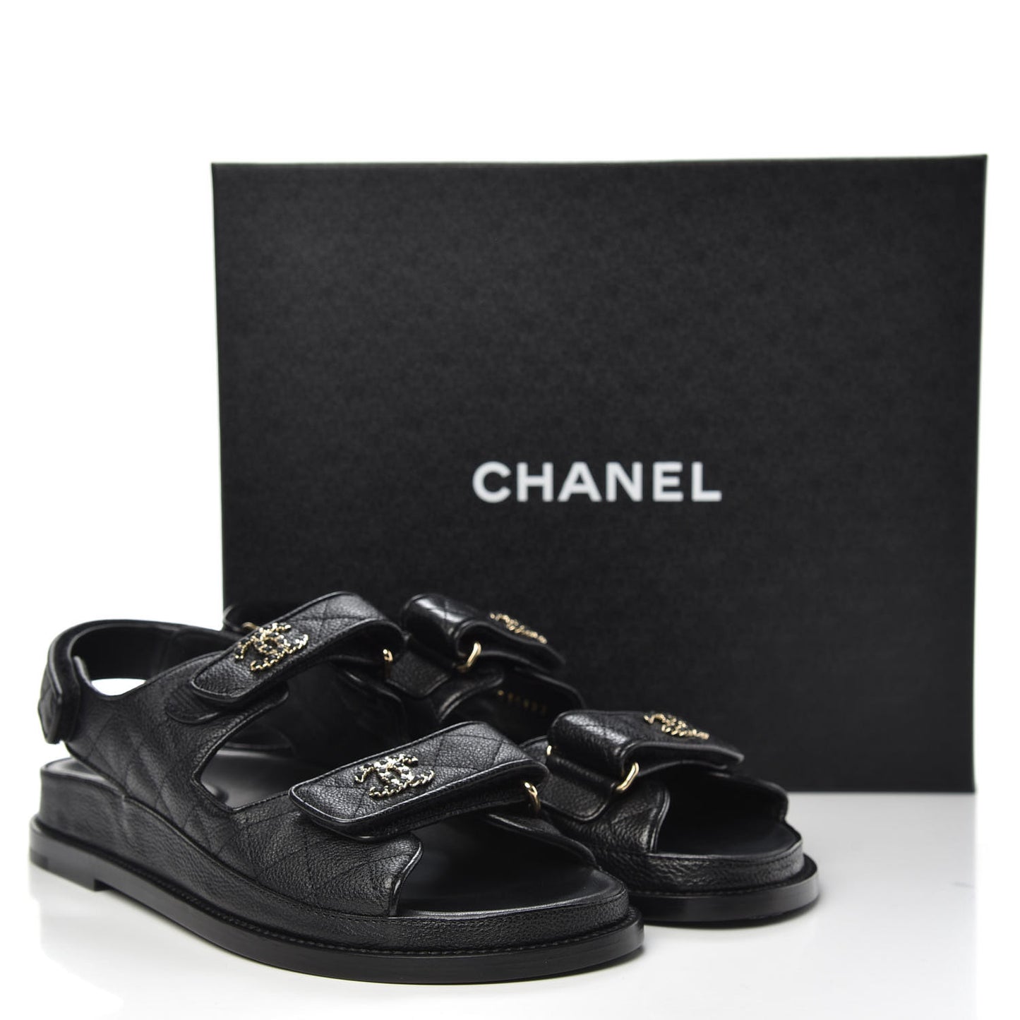 Grained Calfskin Velcro Dad Sandals 38 Black