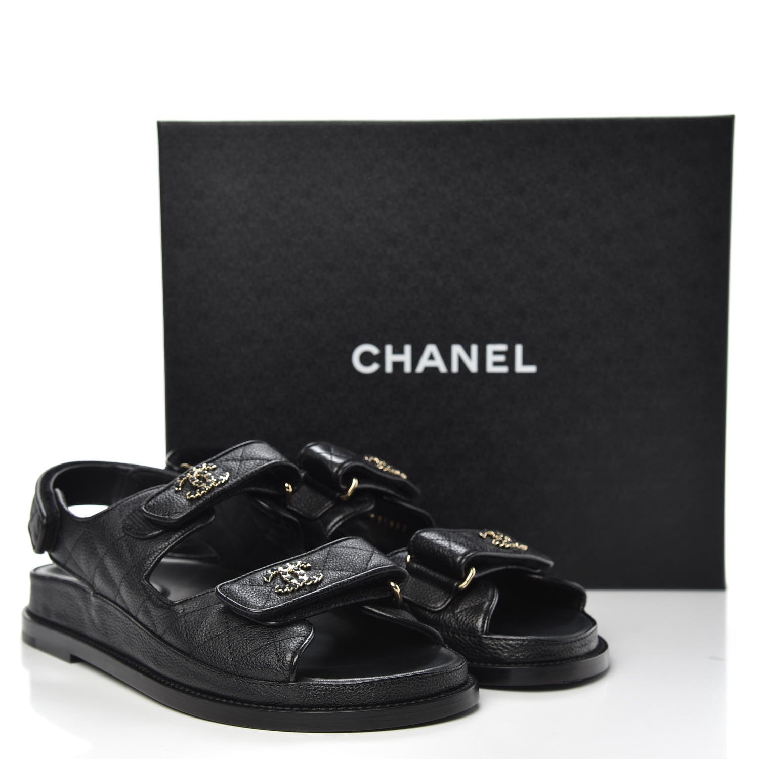 Chanel Grained Calfskin Velcro Dad Sandals 38 Black 9 of 9