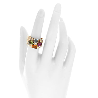 Bulgari 18K Yellow Gold Diamond Multi-Gemstone Allegra Three Band Ring 53 6.5 2 of 5