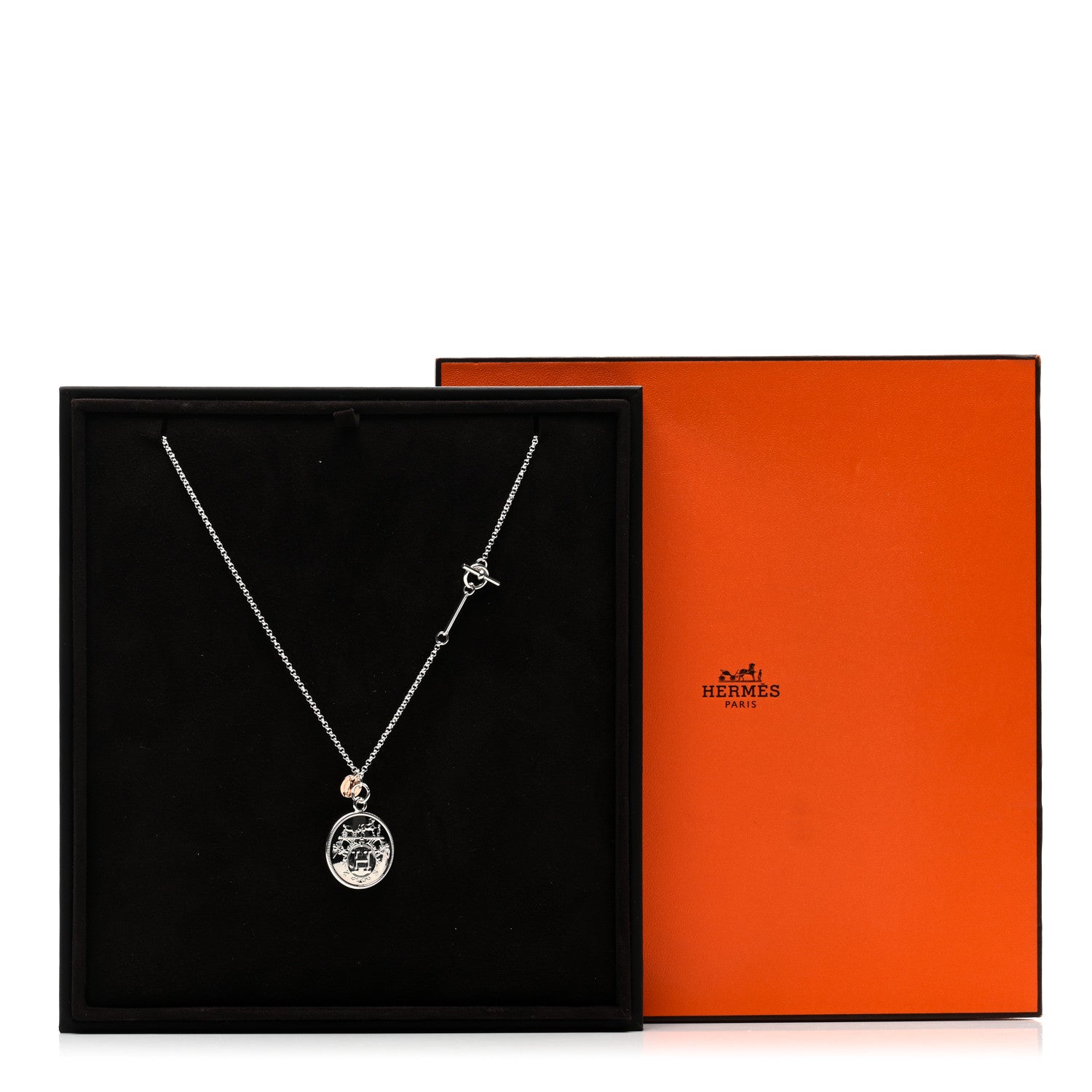 Hermes Sterling Silver 18K Rose Gold GM Ex-Libris Long Pendant Necklace 5 of 5