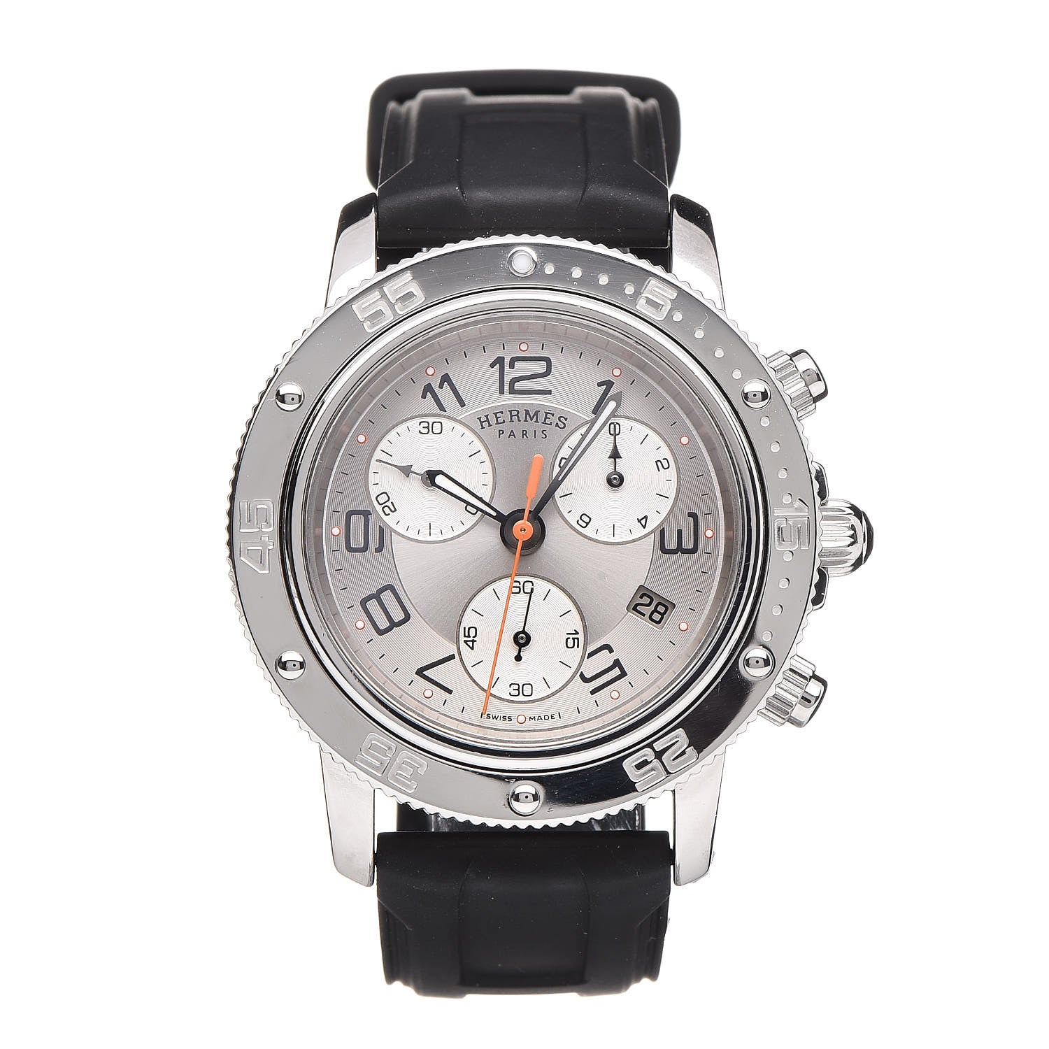 Hermes Stainless Steel Rubber 36mm Clipper Chronograph Quartz Watch Noir 1 of 7