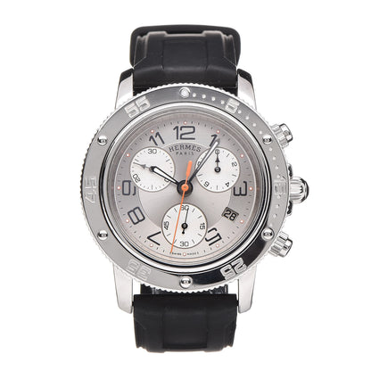 Hermes Stainless Steel Rubber 36mm Clipper Chronograph Quartz Watch Noir 1 of 7