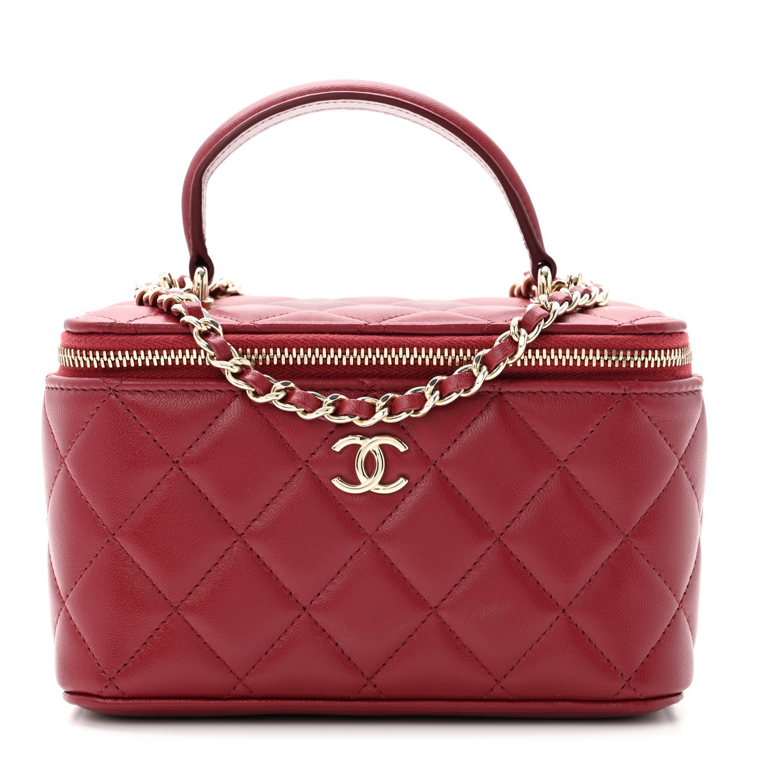 Chanel Lambskin Quilted Small Top Handle Vanity Case With Chain Burgundy 1 of 10