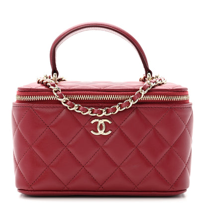 Chanel Lambskin Quilted Small Top Handle Vanity Case With Chain Burgundy 1 of 10
