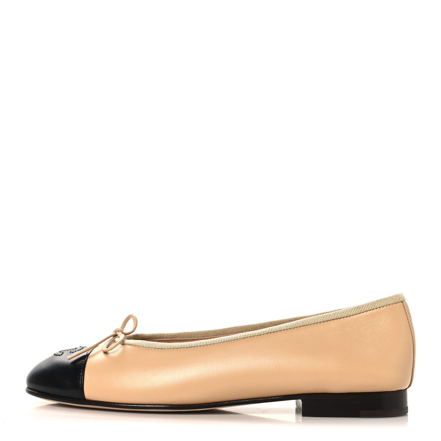 Lambskin Cap Toe CC Ballerina Flats 37 Beige Black