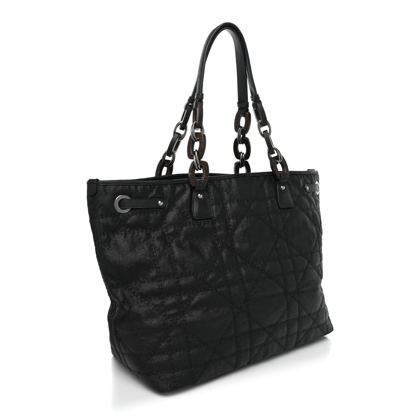 Coated Canvas Cannage Large Panarea Wood Tote Black
