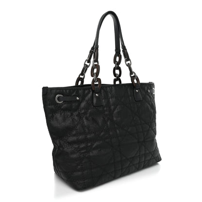 Christian Dior Coated Canvas Cannage Large Panarea Wood Tote Black 3 of 19