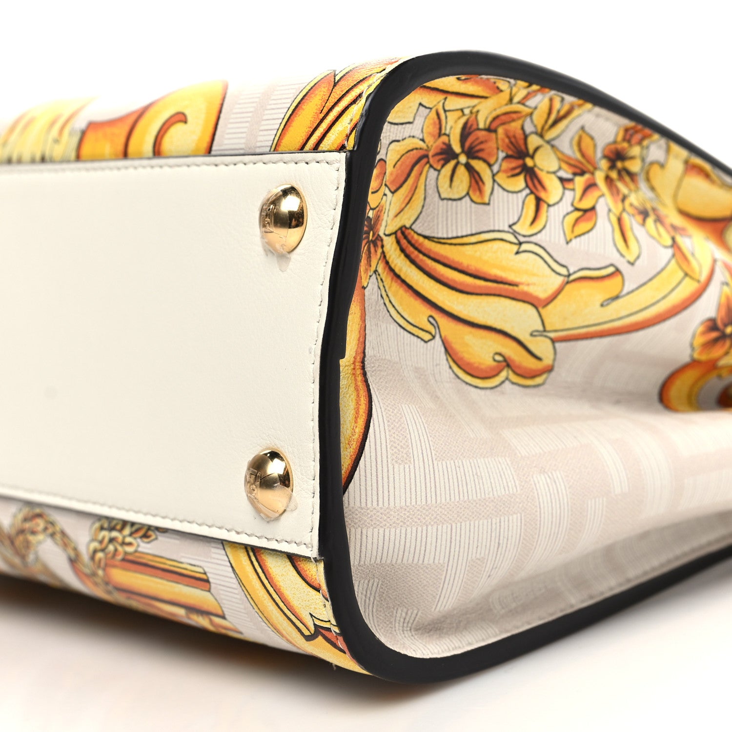 Fendi X VERSACE Vitello Seta Nappa Fendace FF Baroque Mini Peekaboo Iconic Satchel White Ice Gold 12 of 12