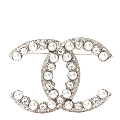Chanel Pearl Crystal CC Brooch Silver 1 of 5