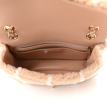 Chanel Shearling Lambskin Large Fluffy Tartan Single Flap Beige White 5 of 10
