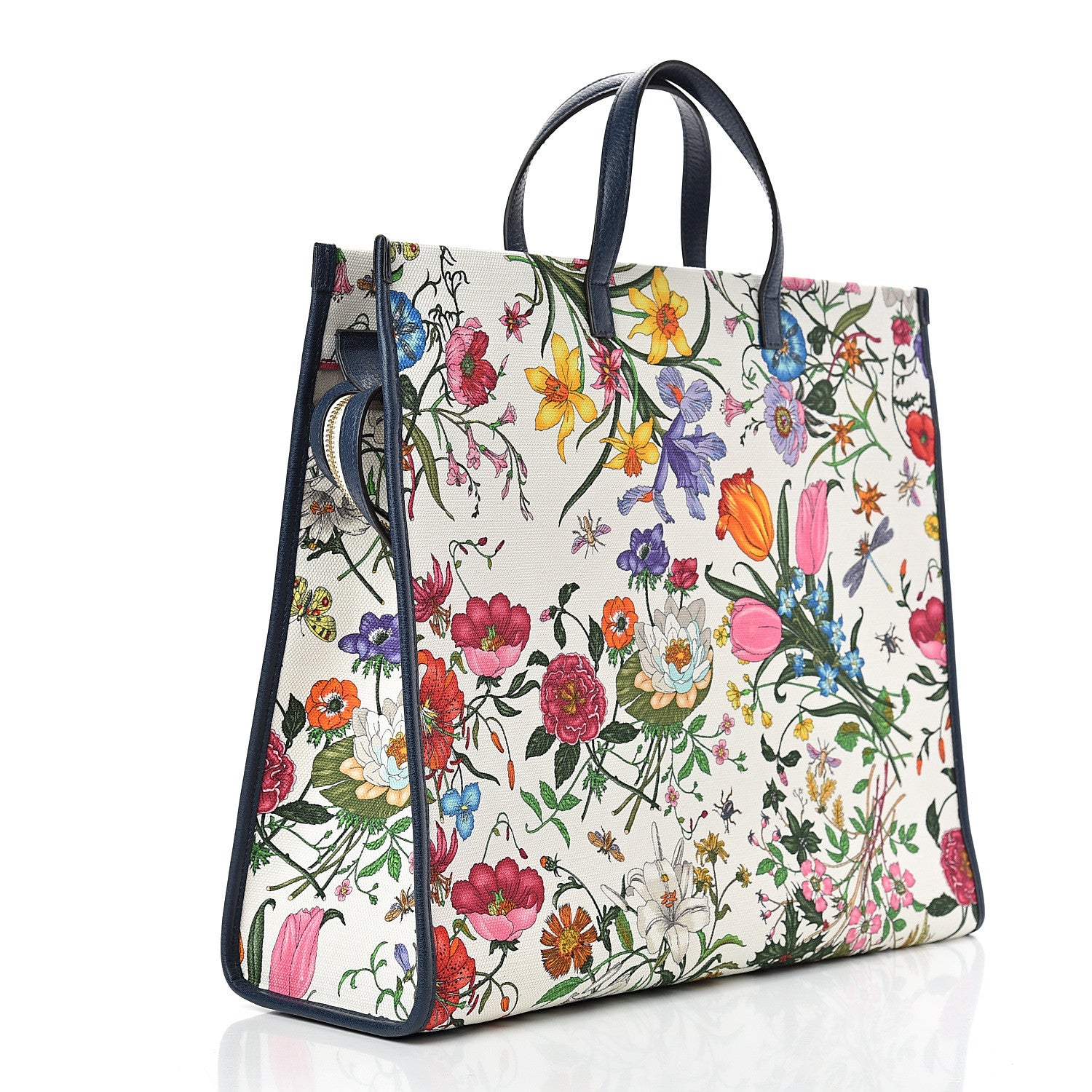 Gucci Canvas Large Flora Tote Navy Multicolor 2 of 9