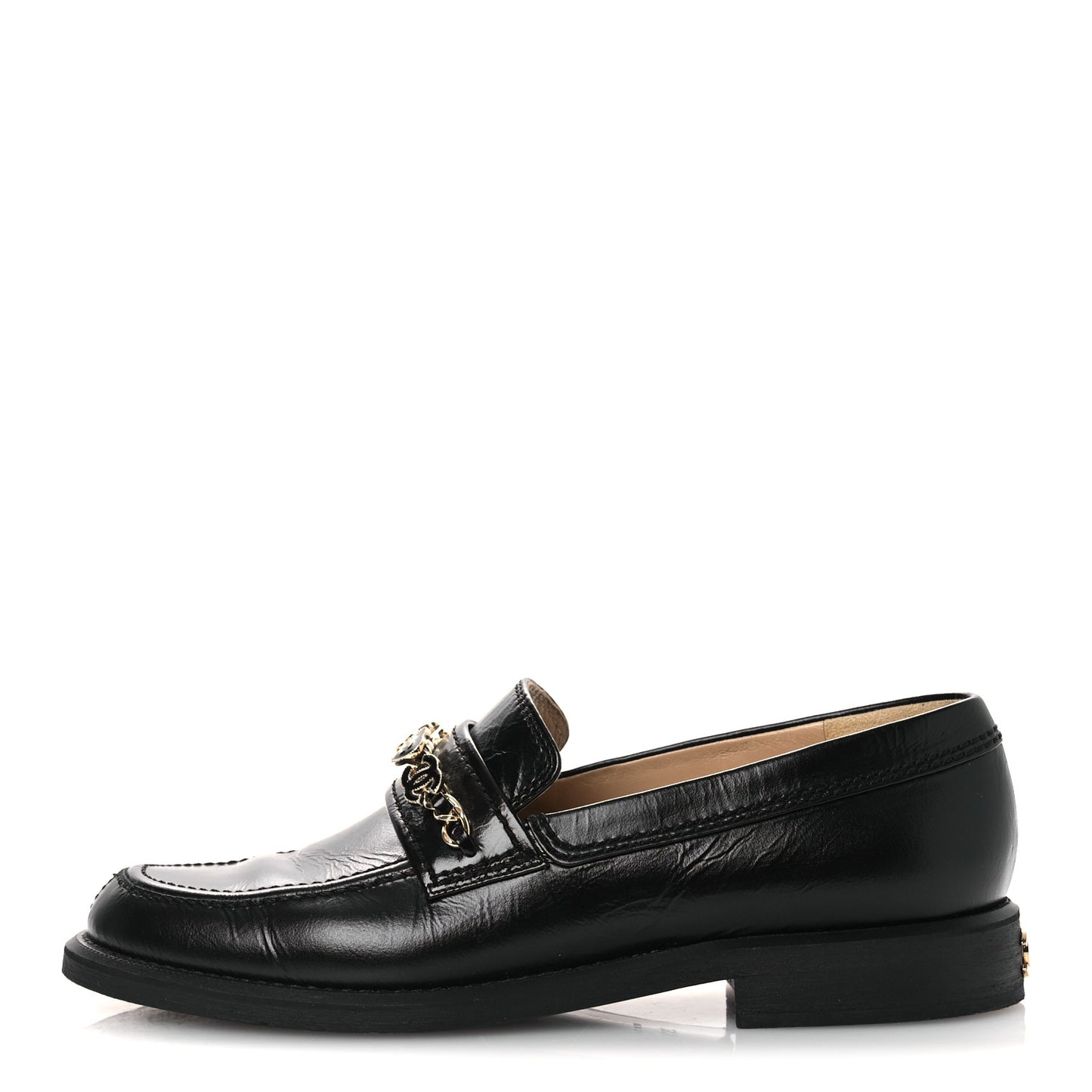 Calfskin Enamel Charms Mocassin Loafers 39.5 Black
