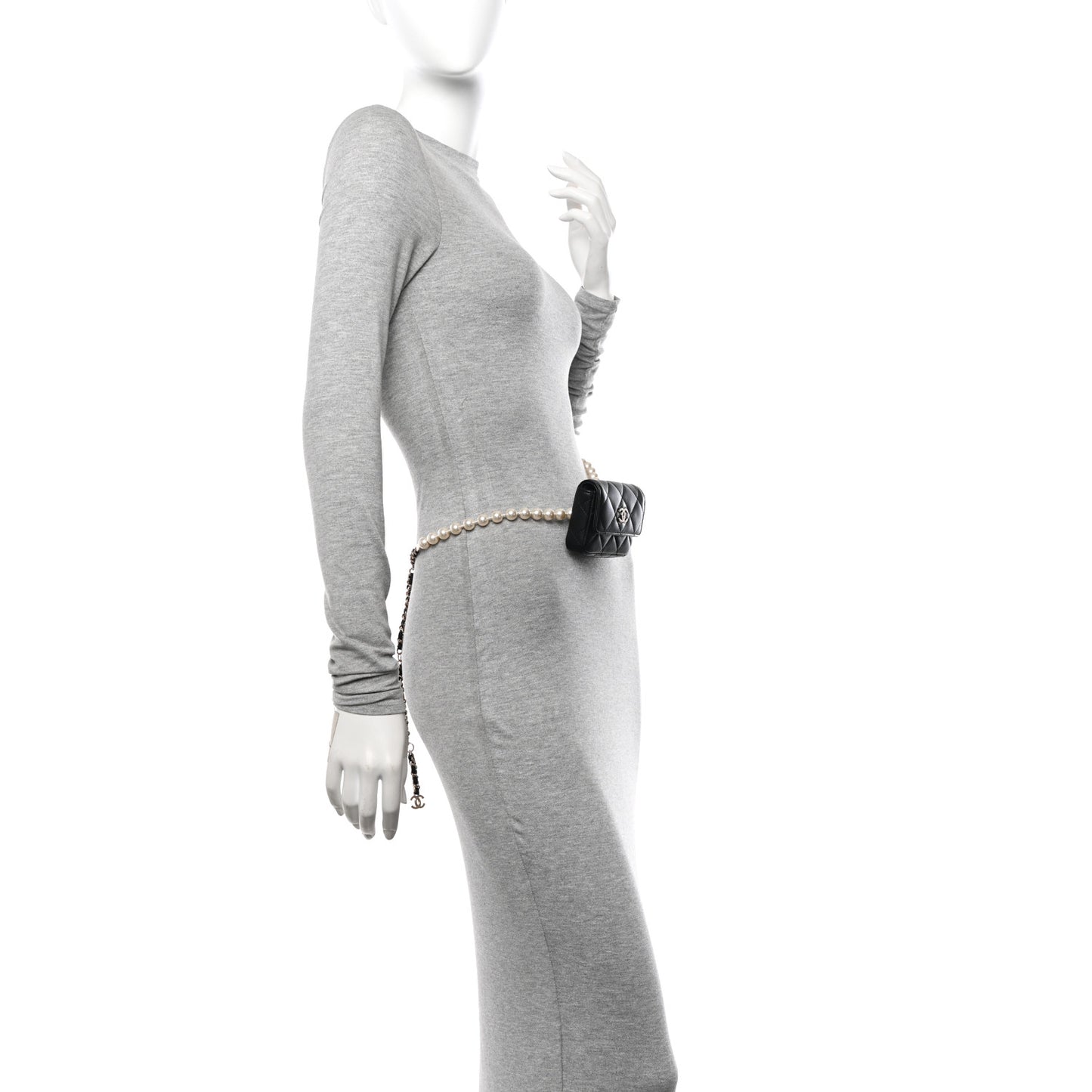 Lambskin Quilted Pearl Chain Belt Bag Black