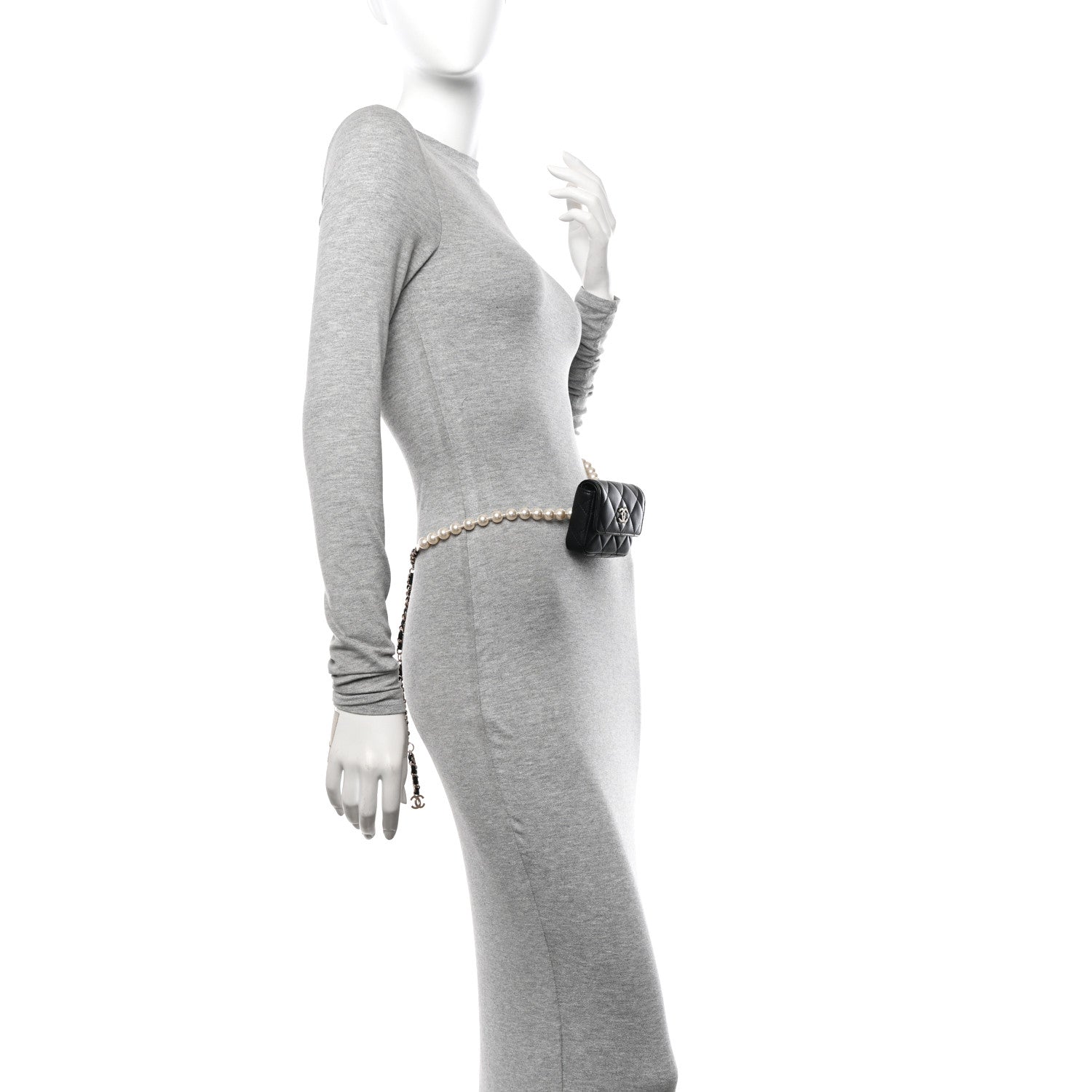 Chanel Lambskin Quilted Pearl Chain Belt Bag Black 2 of 11