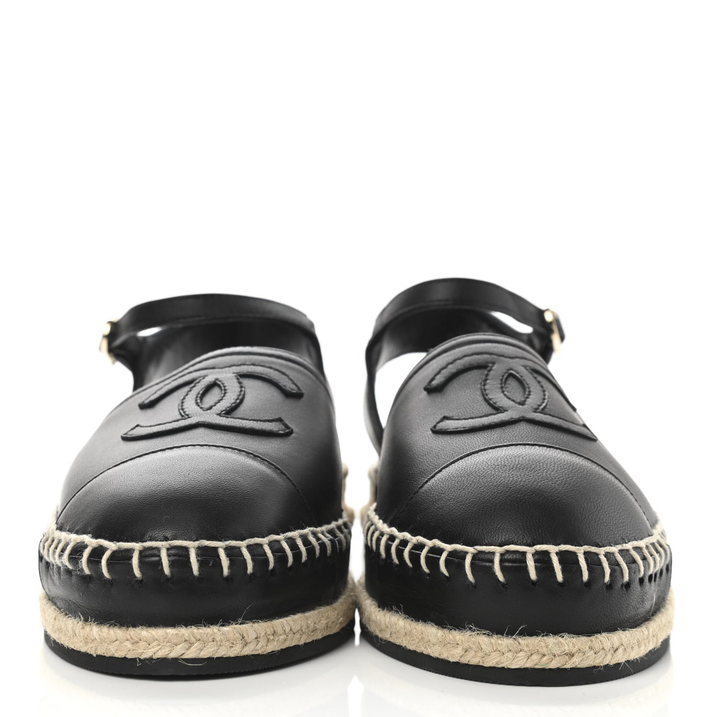 Lambskin Cap Toe CC Espadrilles Sandals 35 Black