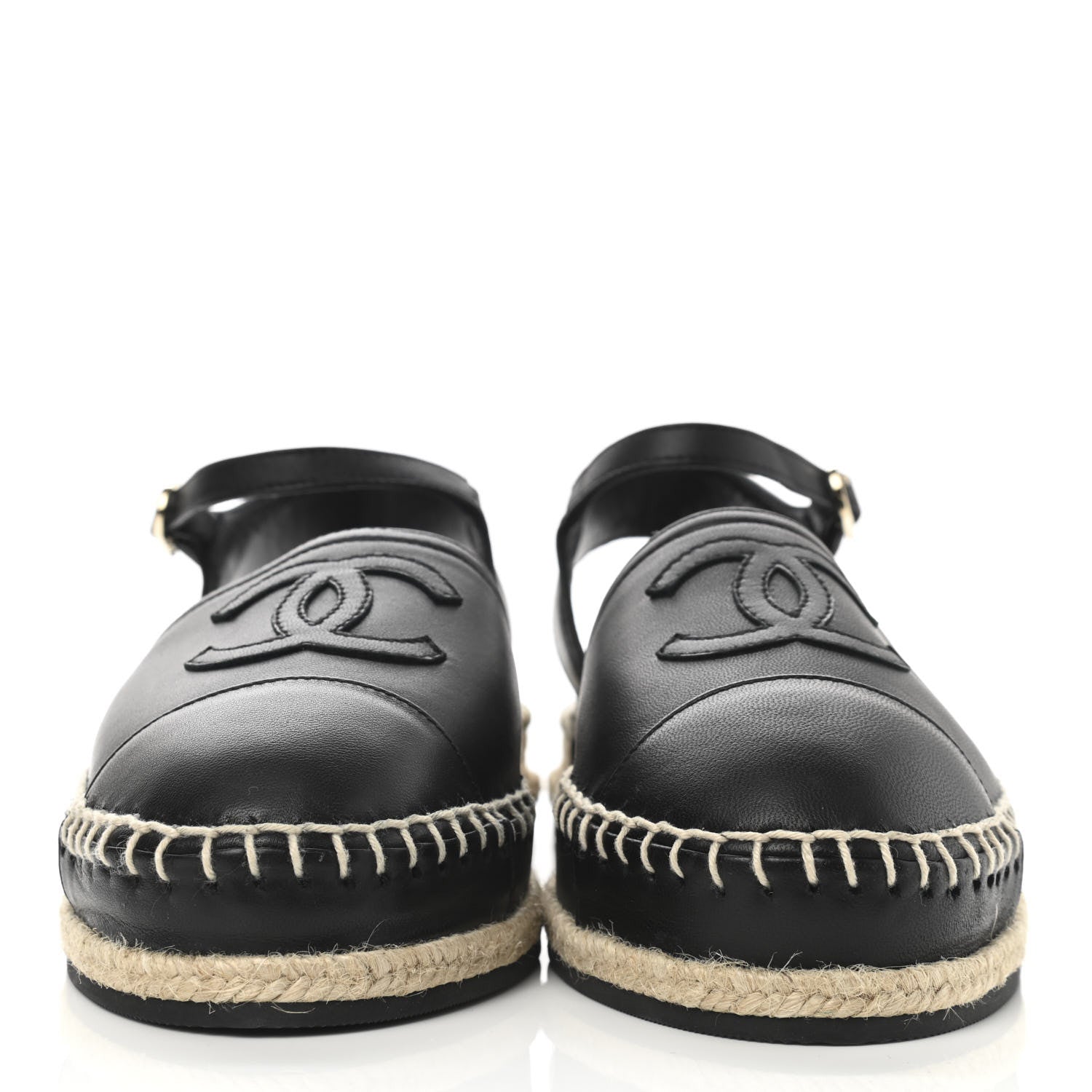 Chanel Lambskin Cap Toe CC Espadrilles Sandals 35 Black 2 of 8