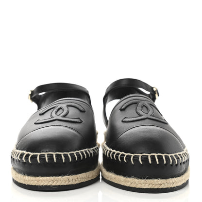 Chanel Lambskin Cap Toe CC Espadrilles Sandals 35 Black 2 of 8