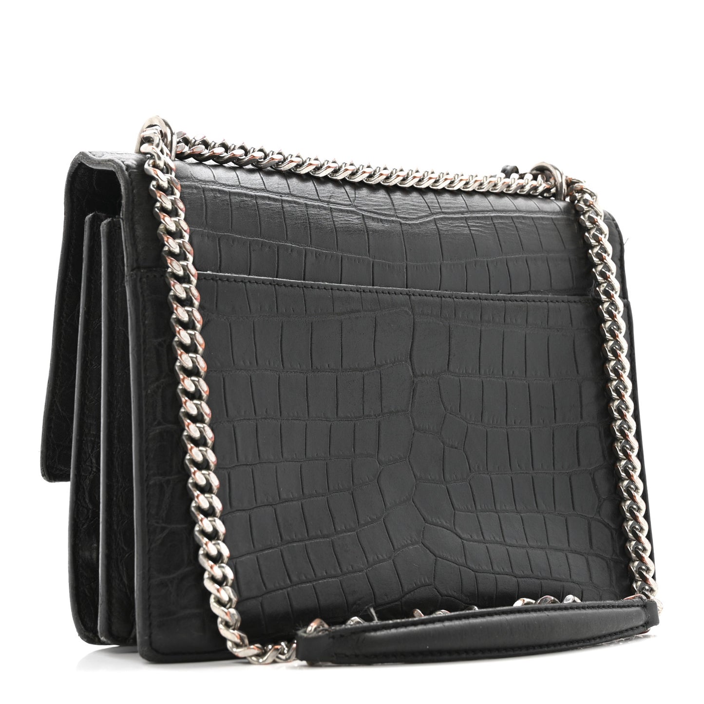 Calfskin Crocodile Embossed Medium Monogram Sunset Black