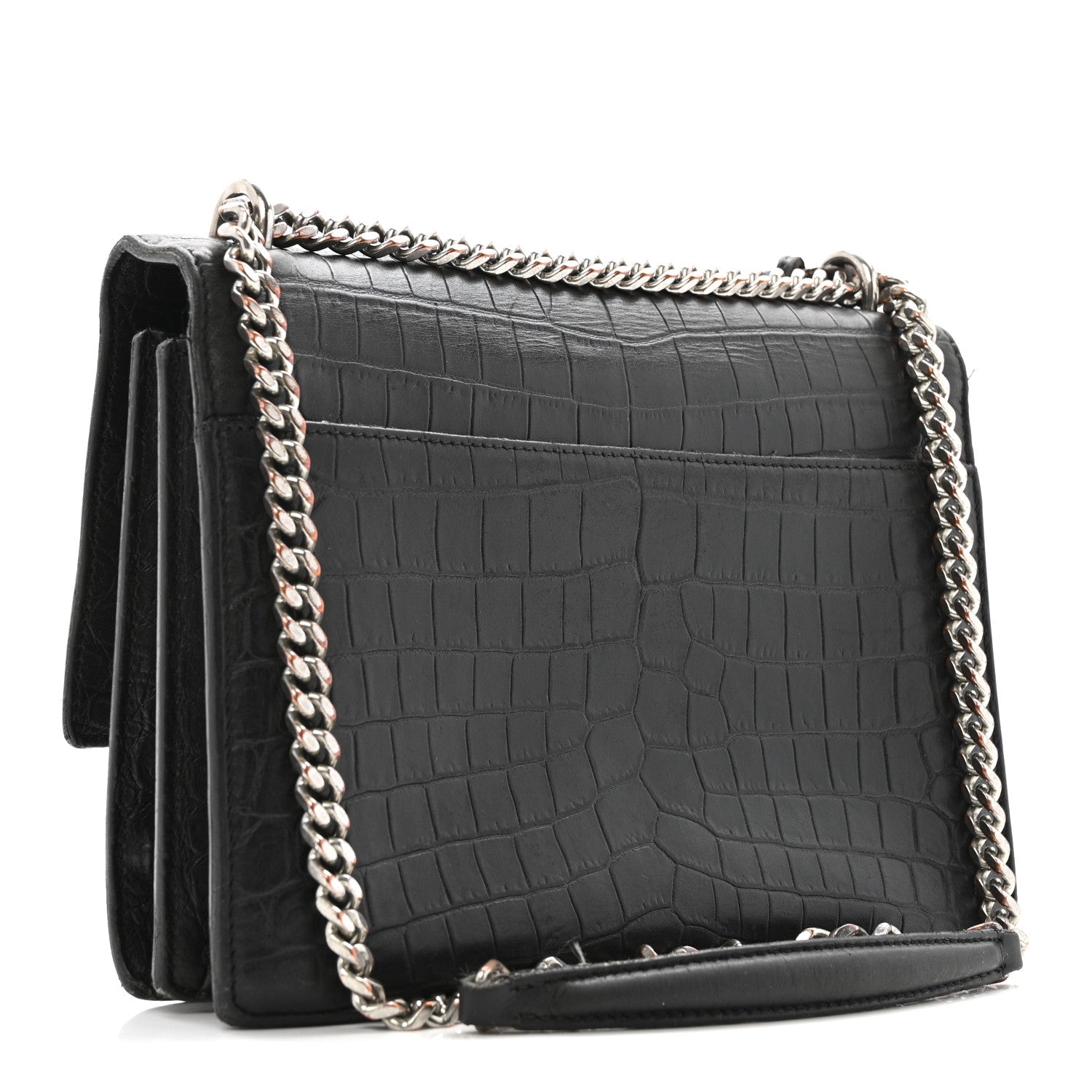 Saint Laurent Calfskin Crocodile Embossed Medium Monogram Sunset Black 2 of 13