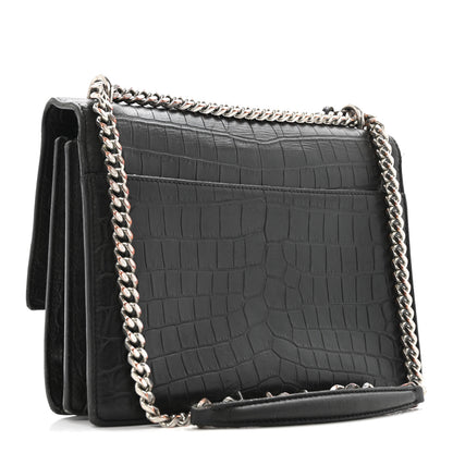 Saint Laurent Calfskin Crocodile Embossed Medium Monogram Sunset Black 2 of 13