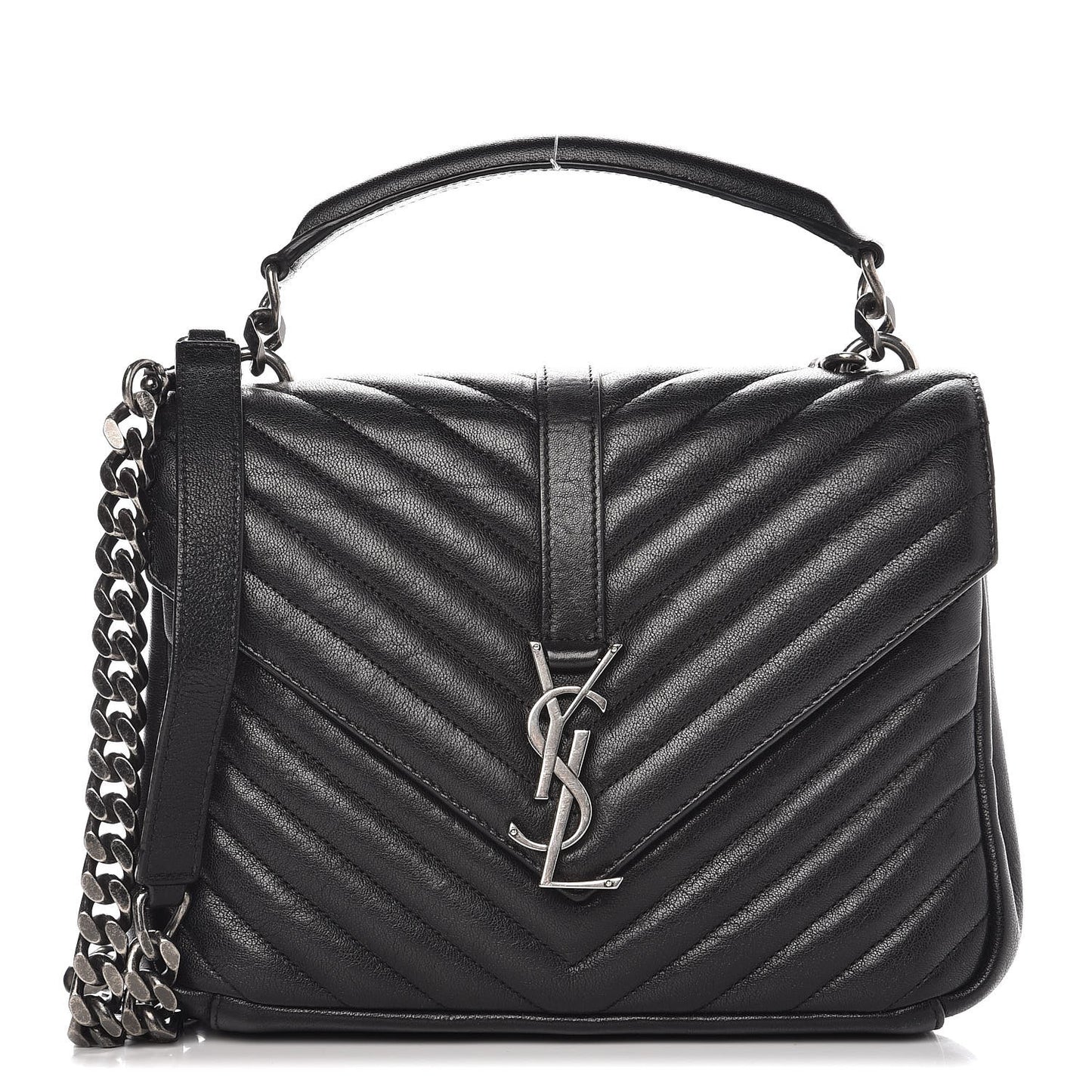 Sheepskin Matelasse Chevron Monogram Medium College Bag Black