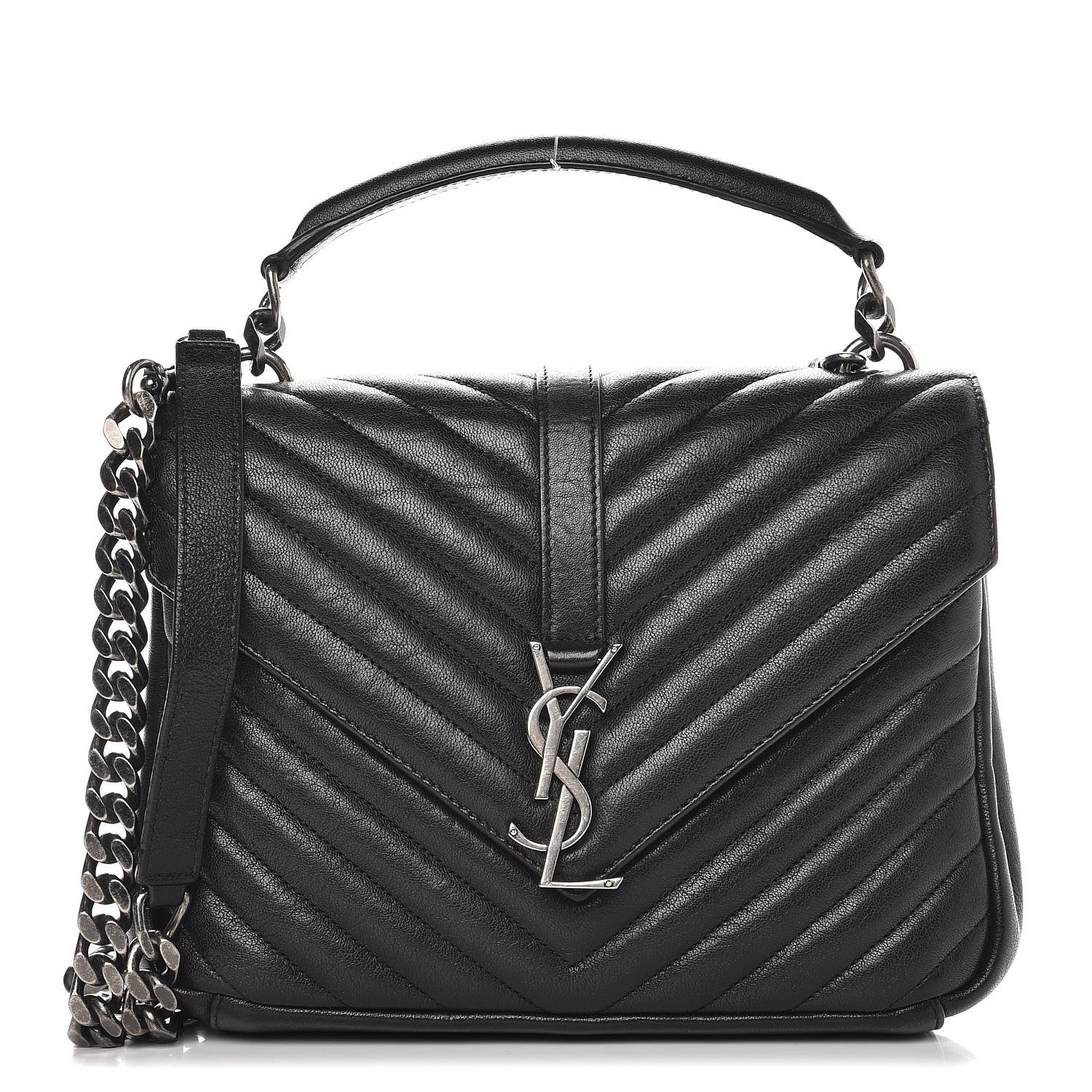 Saint Laurent Sheepskin Matelasse Chevron Monogram Medium College Bag Black 1 of 7