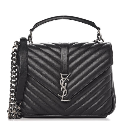 Saint Laurent Sheepskin Matelasse Chevron Monogram Medium College Bag Black 1 of 7