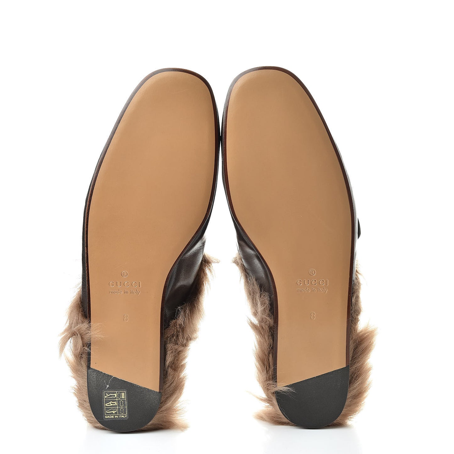 Goatskin Fur Web GG Mens Princetown Slippers 8 Cocoa