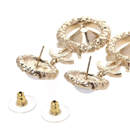 Chanel Crystal Pearl CC Drop Earrings Gold Pearly White 3 of 5