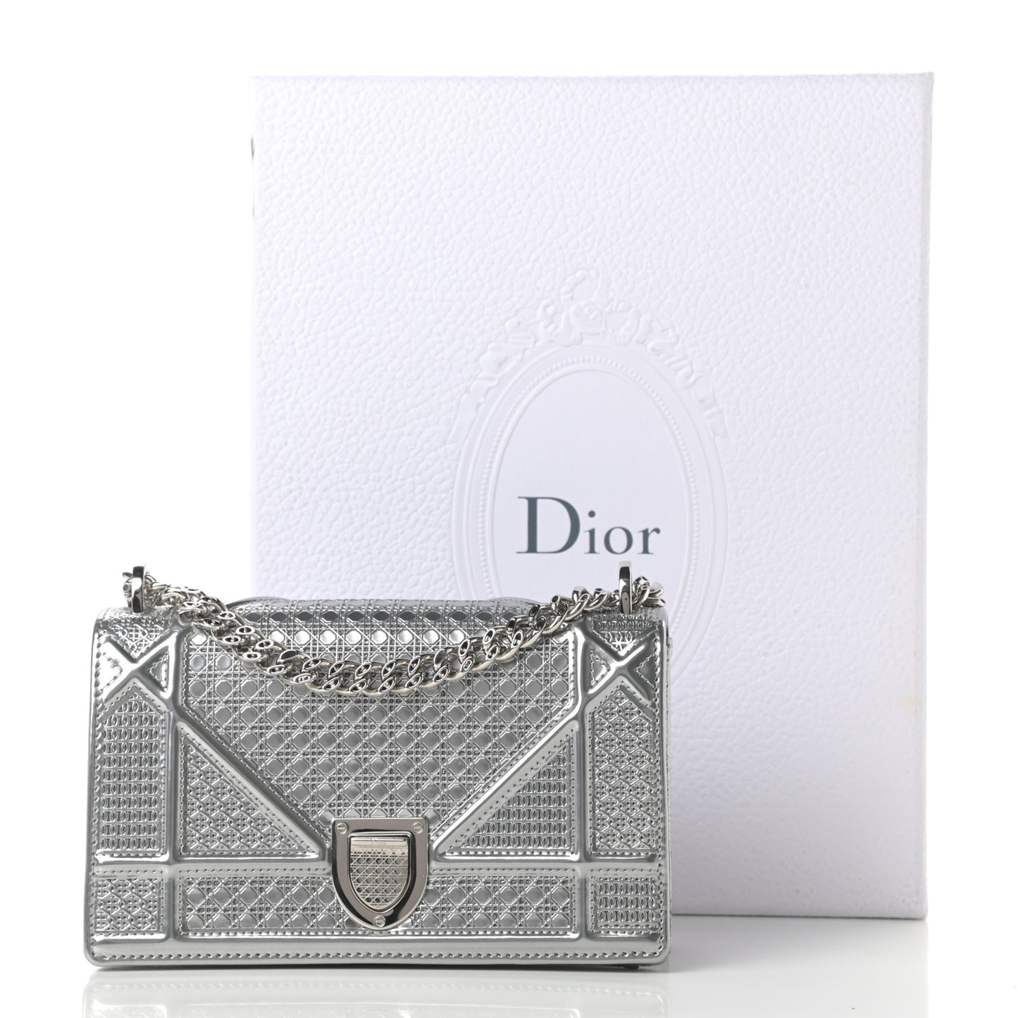 Metallic Patent Micro-Cannage Mini Diorama Flap Bag Silver