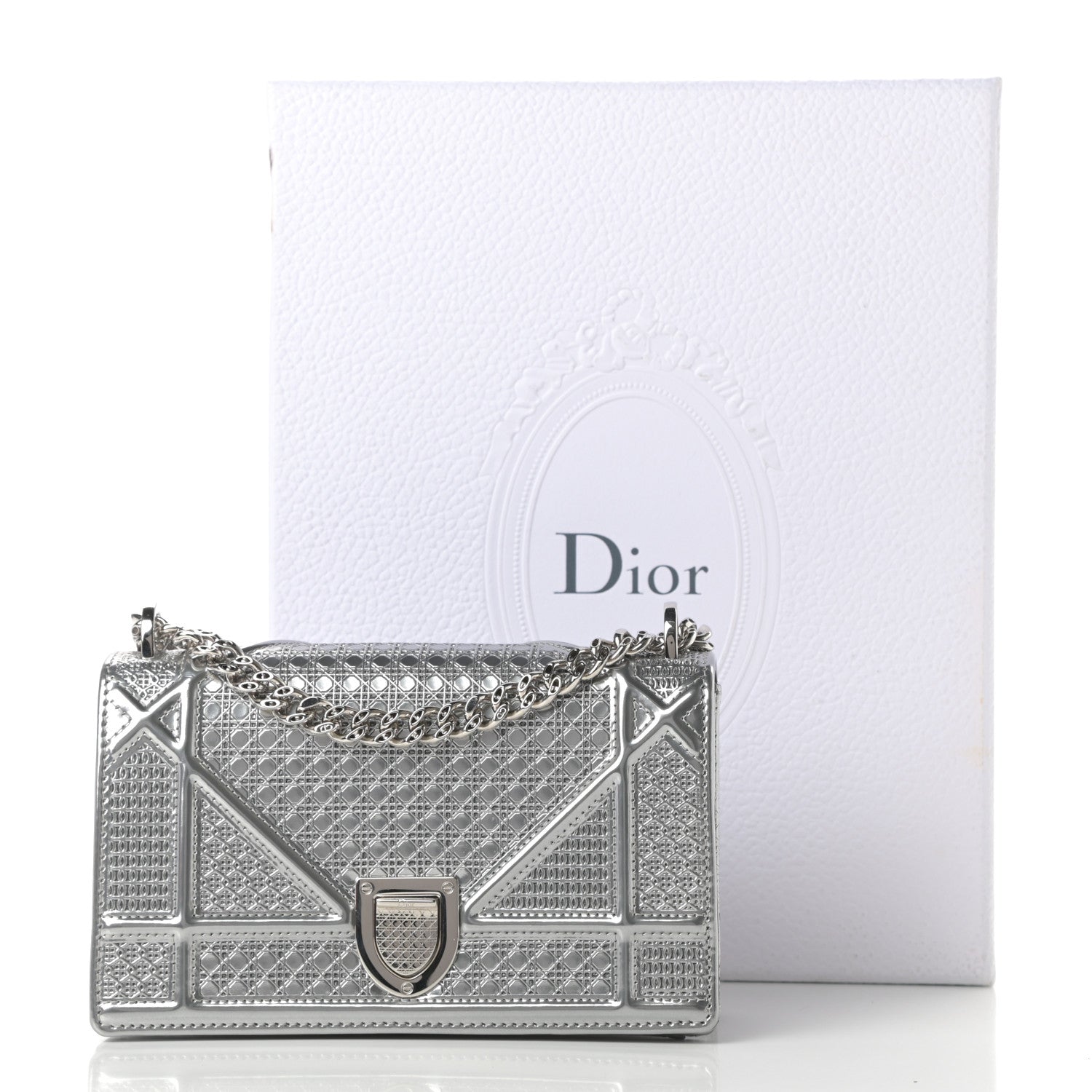 Christian Dior Metallic Patent Micro-Cannage Mini Diorama Flap Bag Silver 13 of 13