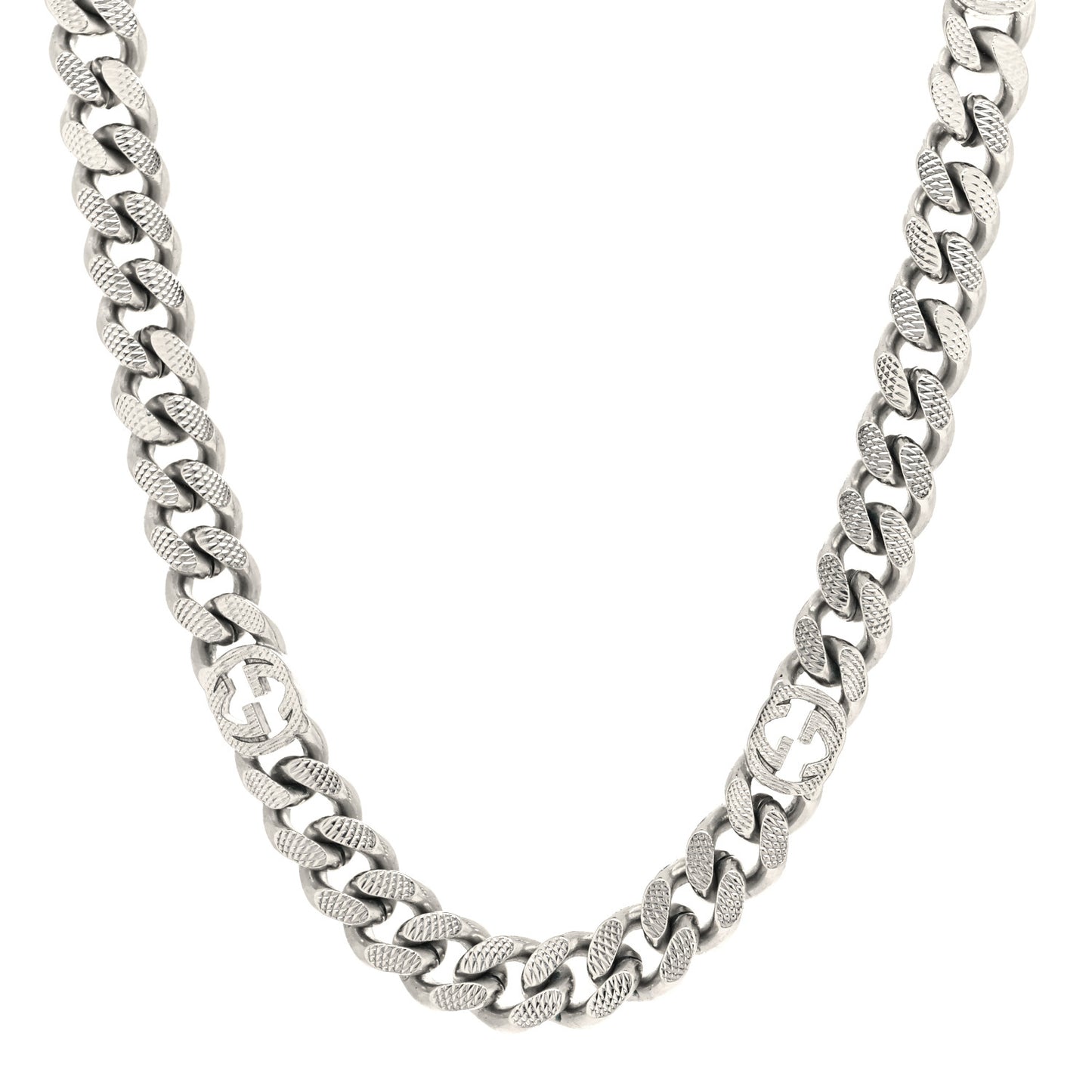 Palladium Interlocking G Gurmette Chain Necklace Silver