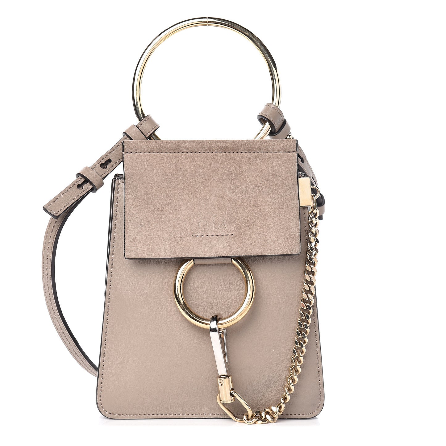 Suede Calfskin Mini Faye Bracelet Bag Motty Grey