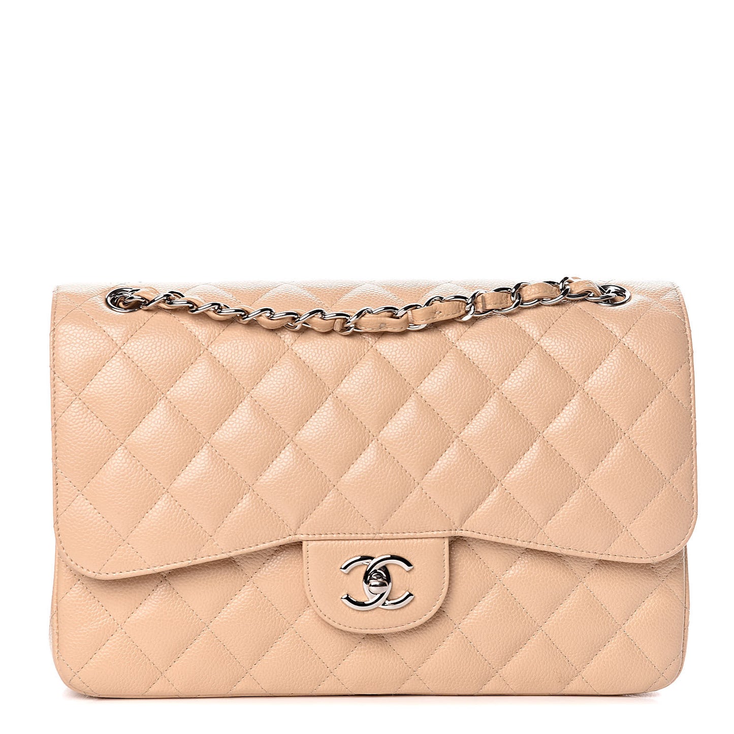 Caviar Quilted Jumbo Double Flap Beige