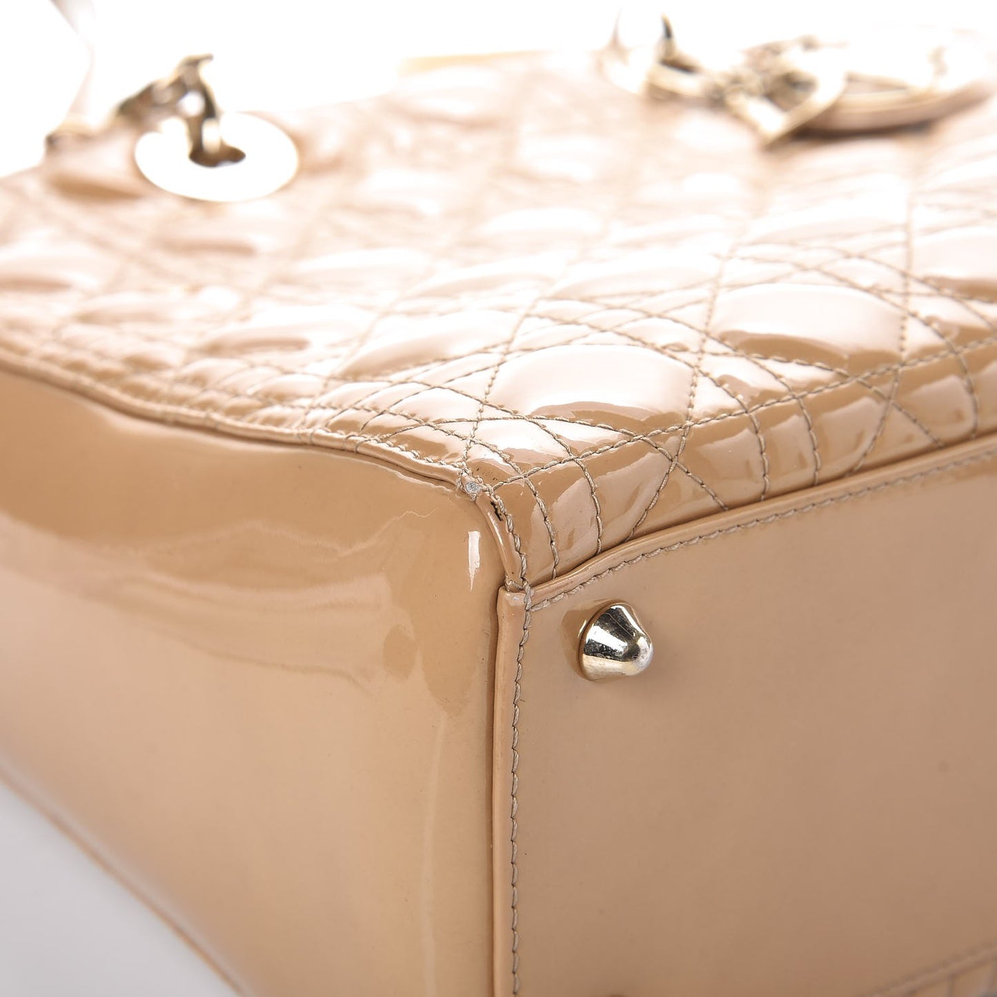 Patent Cannage Large Lady Dior Beige