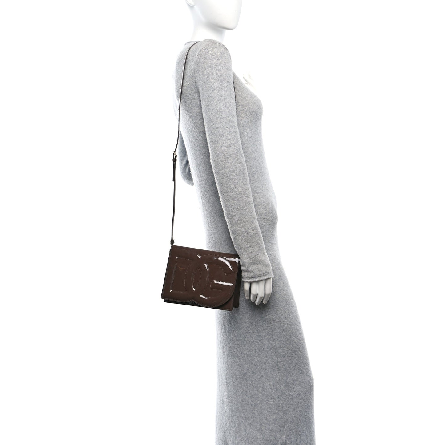 Patent DG Logo Flap Crossbody Bag Fango Brown