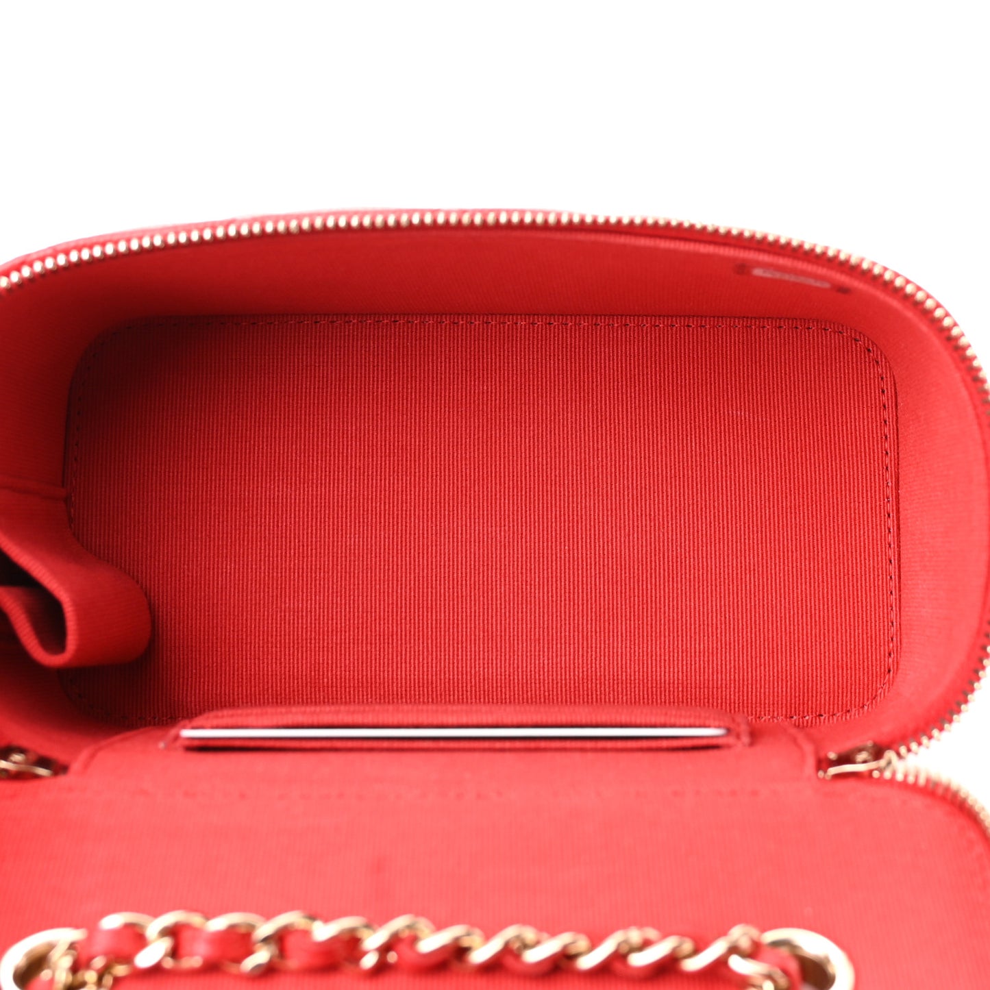 Caviar Quilted Small Vanity Case With Chain Red