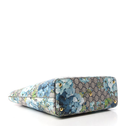 Gucci GG Supreme Monogram Blooms Medium Zippered Bucket Tote Beige Blue Navy Hibiscus Red 4 of 9